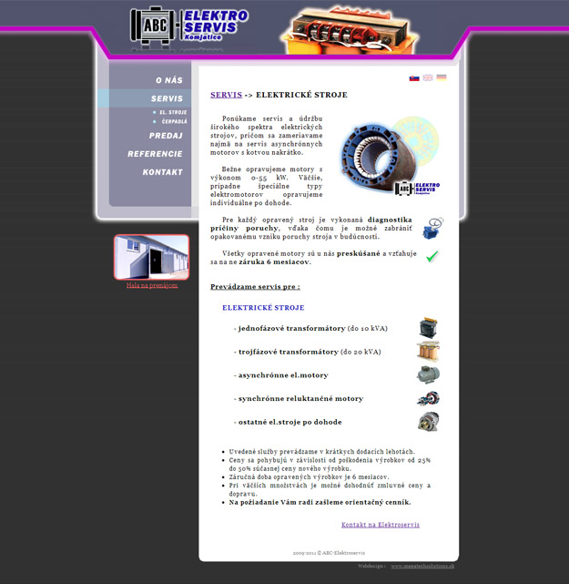 Webstránka servisu pre elektrické stroje