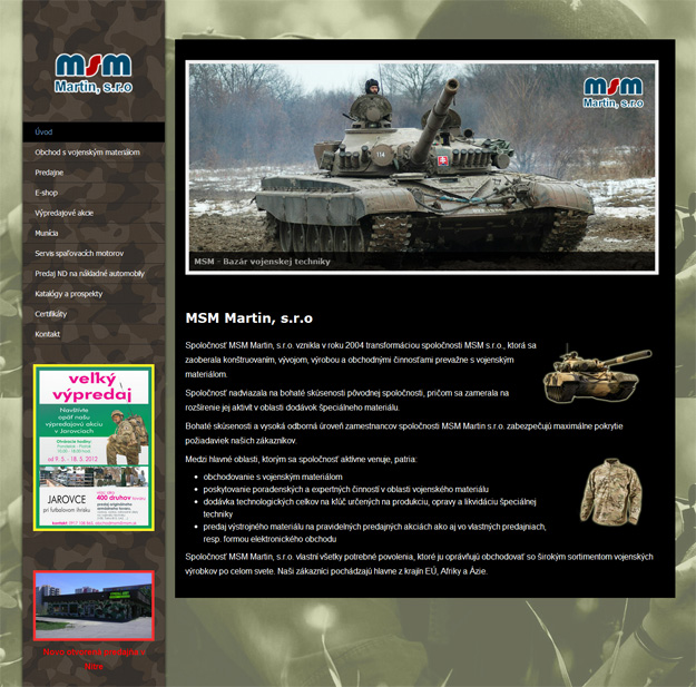 Webstránka zameraná na vojenský materiál