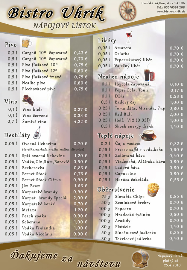 Návrh menu pre reštaurácie