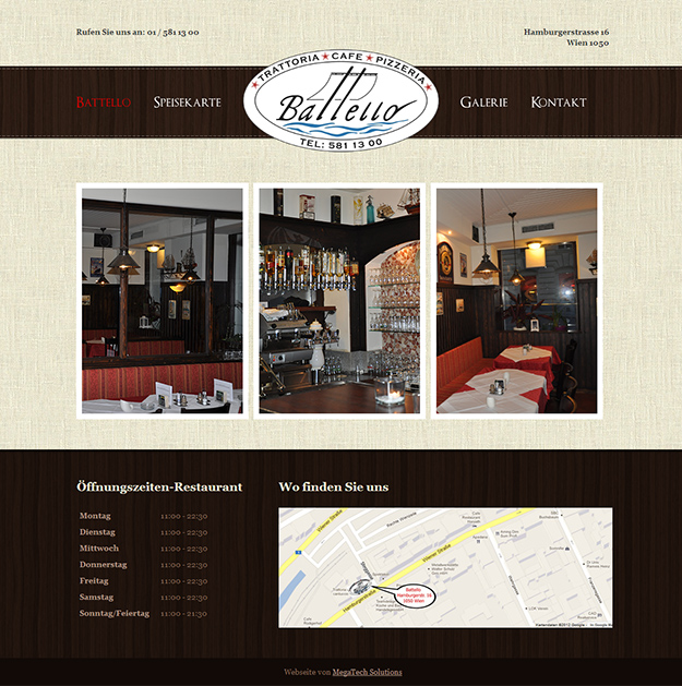 Website for pizzeria Battello