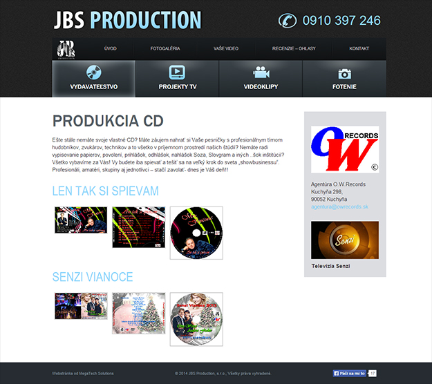 Webstránka JBS Production